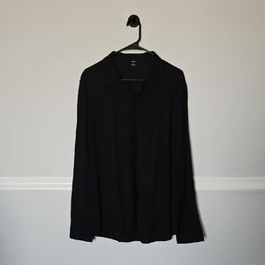 SHEIN Long Sleeve Casual Button Down Shirt Lightweight Breathable Black L